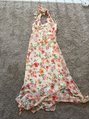 Altar’d State Floral Halter Dress in Cream with Pink & Orange Flowers